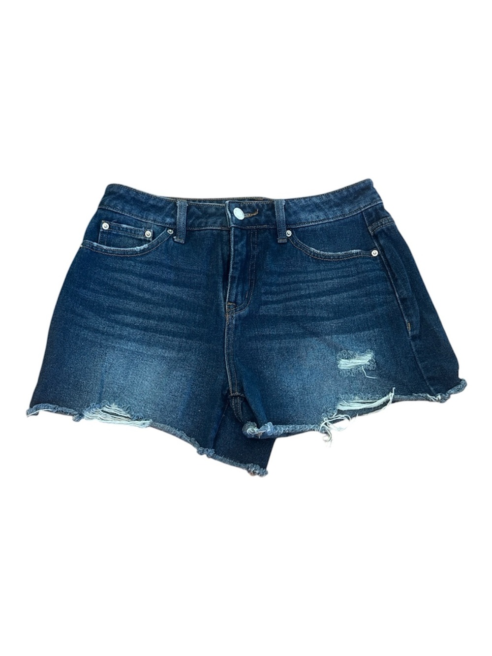 Time and Tru Women’s Dark Blue Distressed High-Rise Jean Shorts size 4